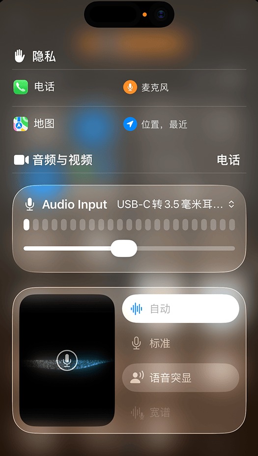 iPhone麦克风模式中选择语音突显