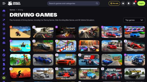 CrazyGames 驾驶游戏分类页面