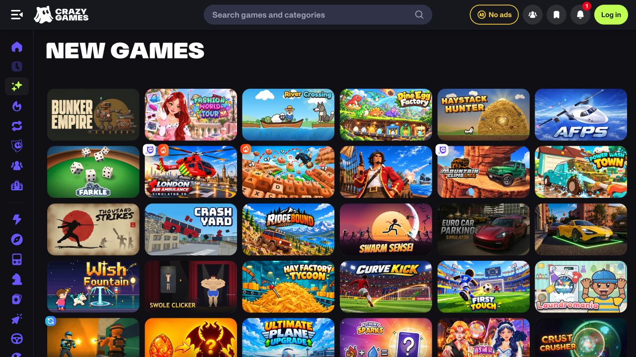 CrazyGames 新游戏列表页面