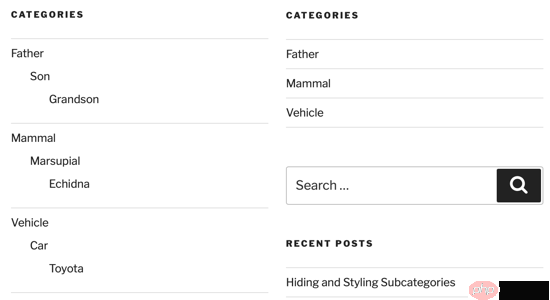 如何在 WordPress 中隐藏或设置子类别的样式