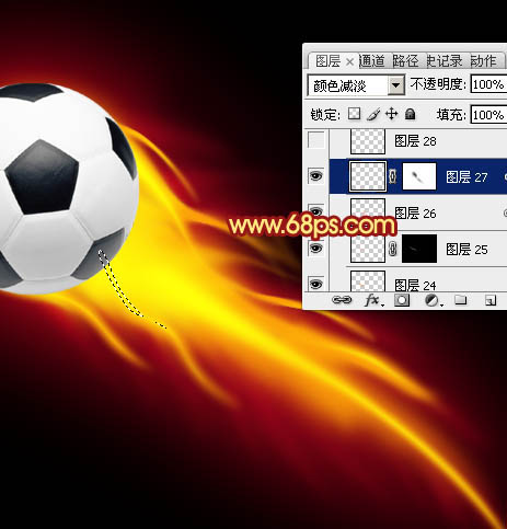 Photoshop为足球增加绚丽的动感火焰