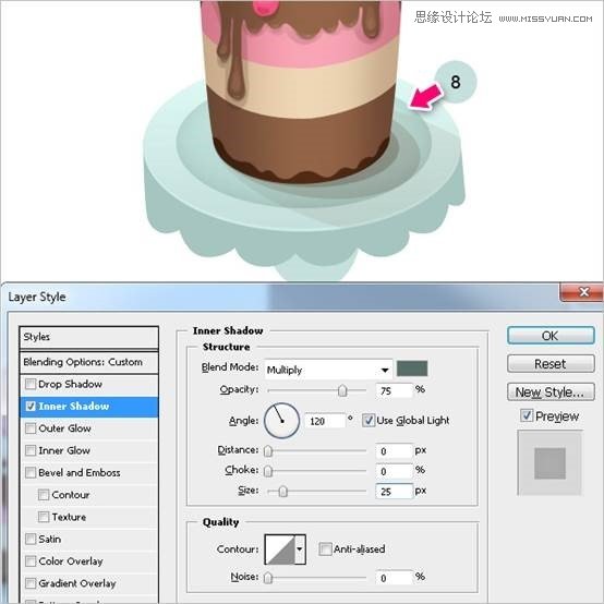 Photoshop绘制甜美精致的巧克力蛋糕教程