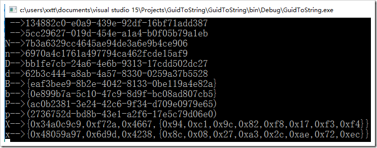 asp.net System.Guid ToString五种格式