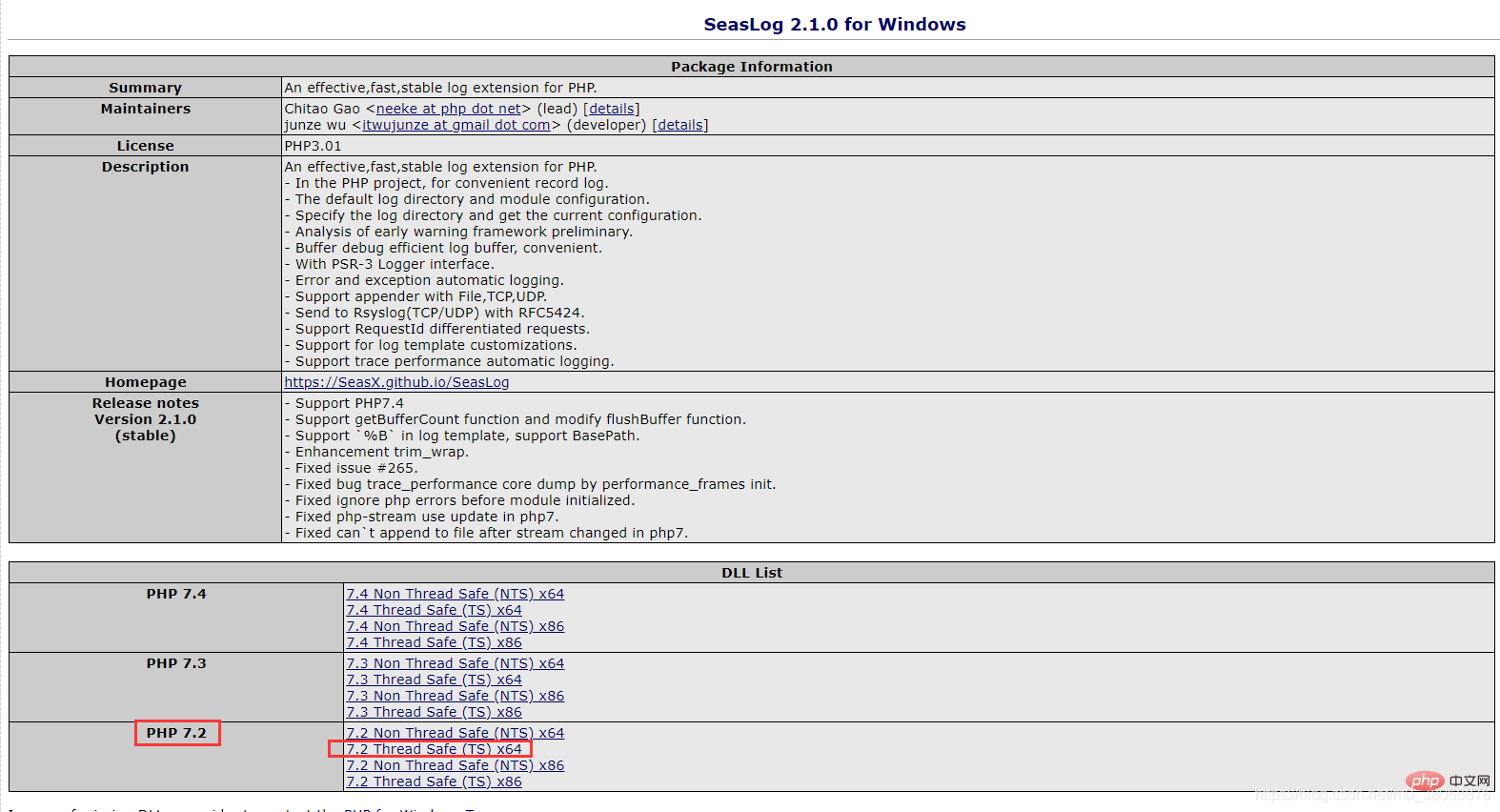 Comment installer lextension seaslog en PHP sous win10