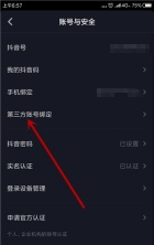 抖音账号与安全页面的第三方账号绑定入口