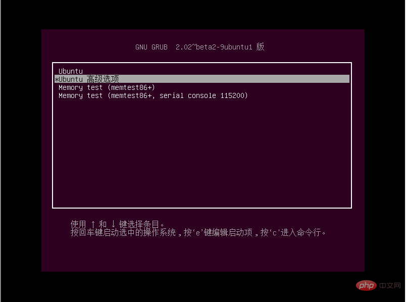 选择ubuntu高级选项,按 e 键 选择ubuntu高级选项,按 e 键