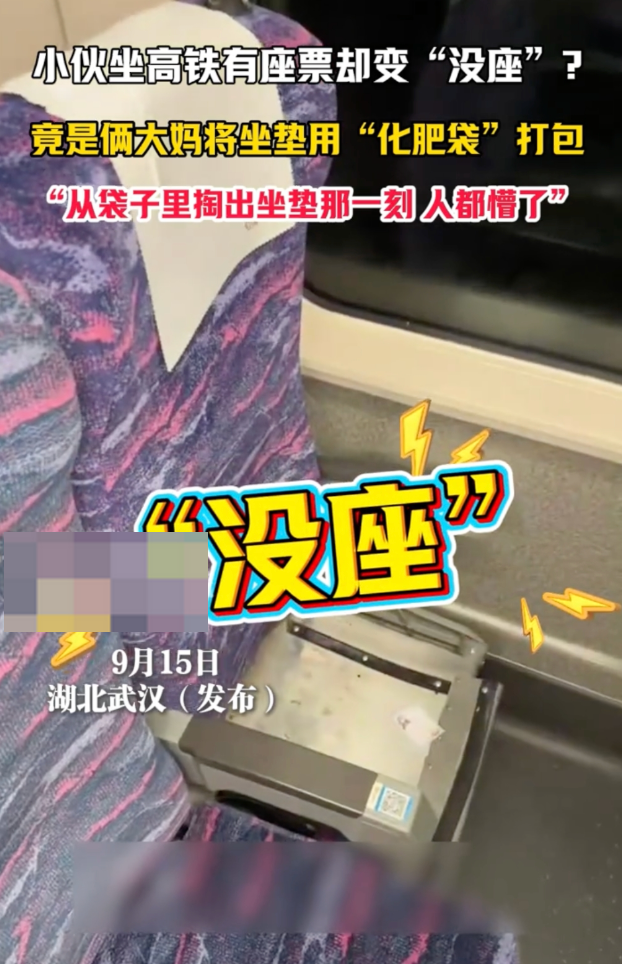 俩大妈把高铁坐垫打包带走 小伙坐高铁有座票变“没座”