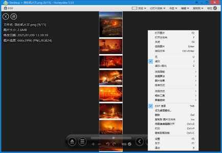 Honeyview 5.53 Windows 中文 EXIF 信息菜单已勾选,左侧显示图片大小2.6MB与图片信息666x3996