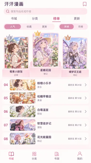 汗汗漫画手机榜单中的作品名称与候选作品参照