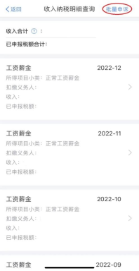 个人所得税App按月列出的工资薪金记录