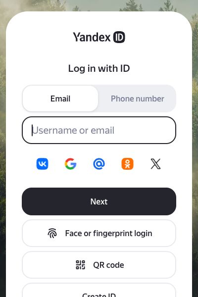 Yandex ID官方空白登录表单,未输入账号或密码