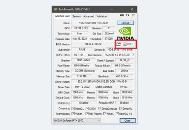 GPU-Z RTX 3070参数页显示Samsung显存、设备ID与默认频率 - GPU-Z能用参数判断矿卡吗_GPU-Z显卡参数核对与矿卡识别限制 - php中文网