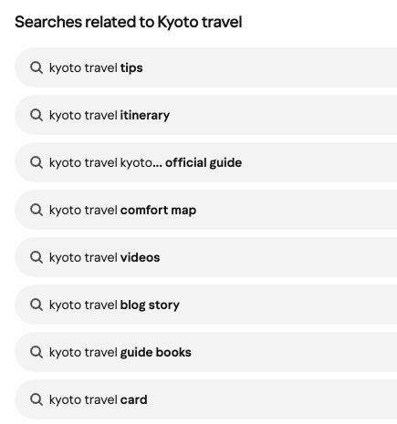 Yahoo国际版网页搜索的相关查询词列表