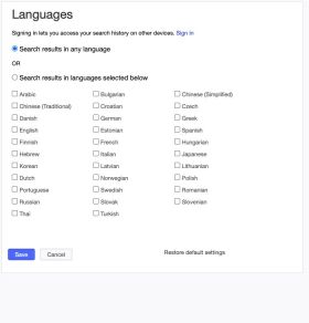 Yahoo国际版Languages页面中的任意语言与指定语言选项