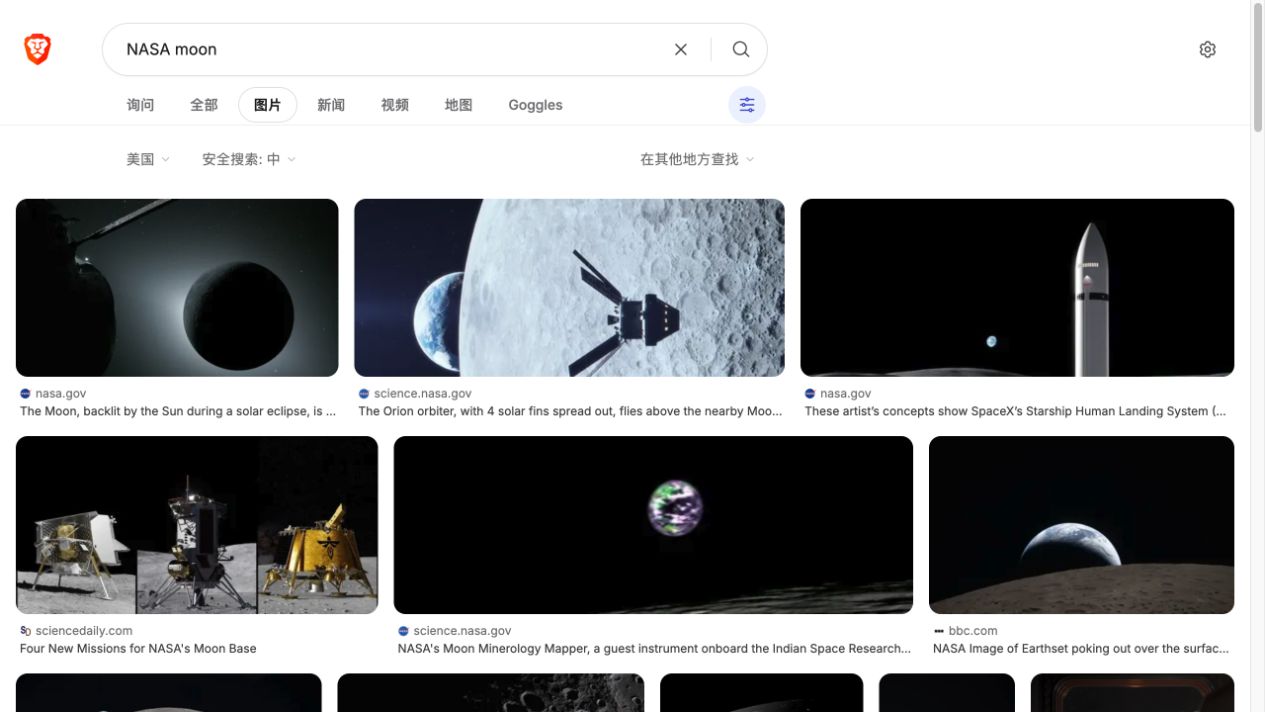 Brave Search 的图片分类、原生图片说明及来源网站
