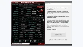 GPU-Z Windows Graphics Card页与Render Test并排显示，证明入口位于Bus Interface字段右侧问号 - GPU-Z压力测试在哪里打开 - php中文网