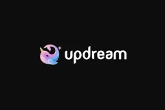 Updream原始彩色品牌图标与白色字标深色封面