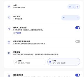 Brave Search的主题、新标签页打开链接与计量单位选项