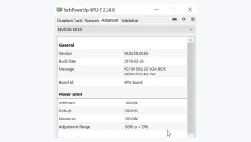 GPU-Z Windows Advanced页显示RTX 2080 Ti默认300W最大330W及调整范围 - GPU-Z如何查看显卡最大功率 - php中文网
