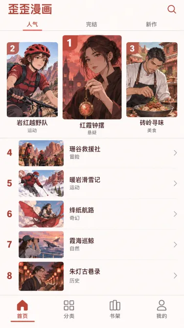 歪歪漫画手机榜单中的作品名称与候选作品参照