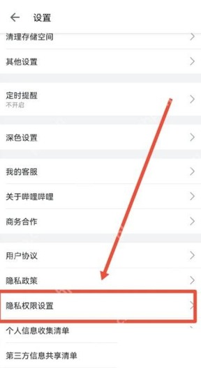 哔哩哔哩设置页面中的隐私权限设置