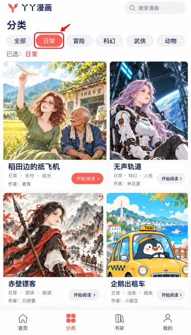 稻田边的纸飞机：怎么按喜欢的漫画题材浏览作品