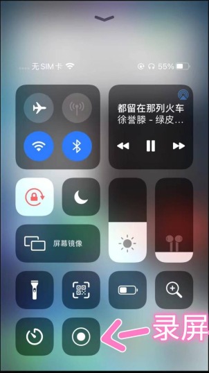 控制中心里屏幕录制按钮被标出