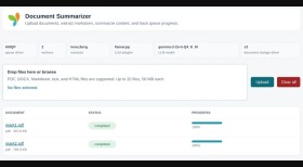 Yii3 官方 GitHub 产品界面展示 Document Summarizer 上传区、队列驱动、模型信息和文档处理进度