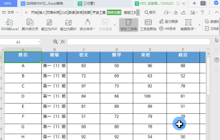 WPS PDF转Excel完成后打开的成绩表及转换结果