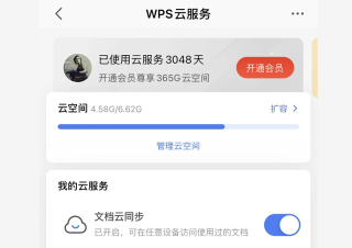 手机WPS云服务页面已开启文档云同步