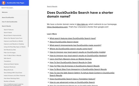 DuckDuckGo官方短域名帮助页完整截图