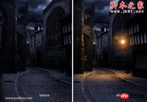 photoshop创建逼真的夜晚路灯效果