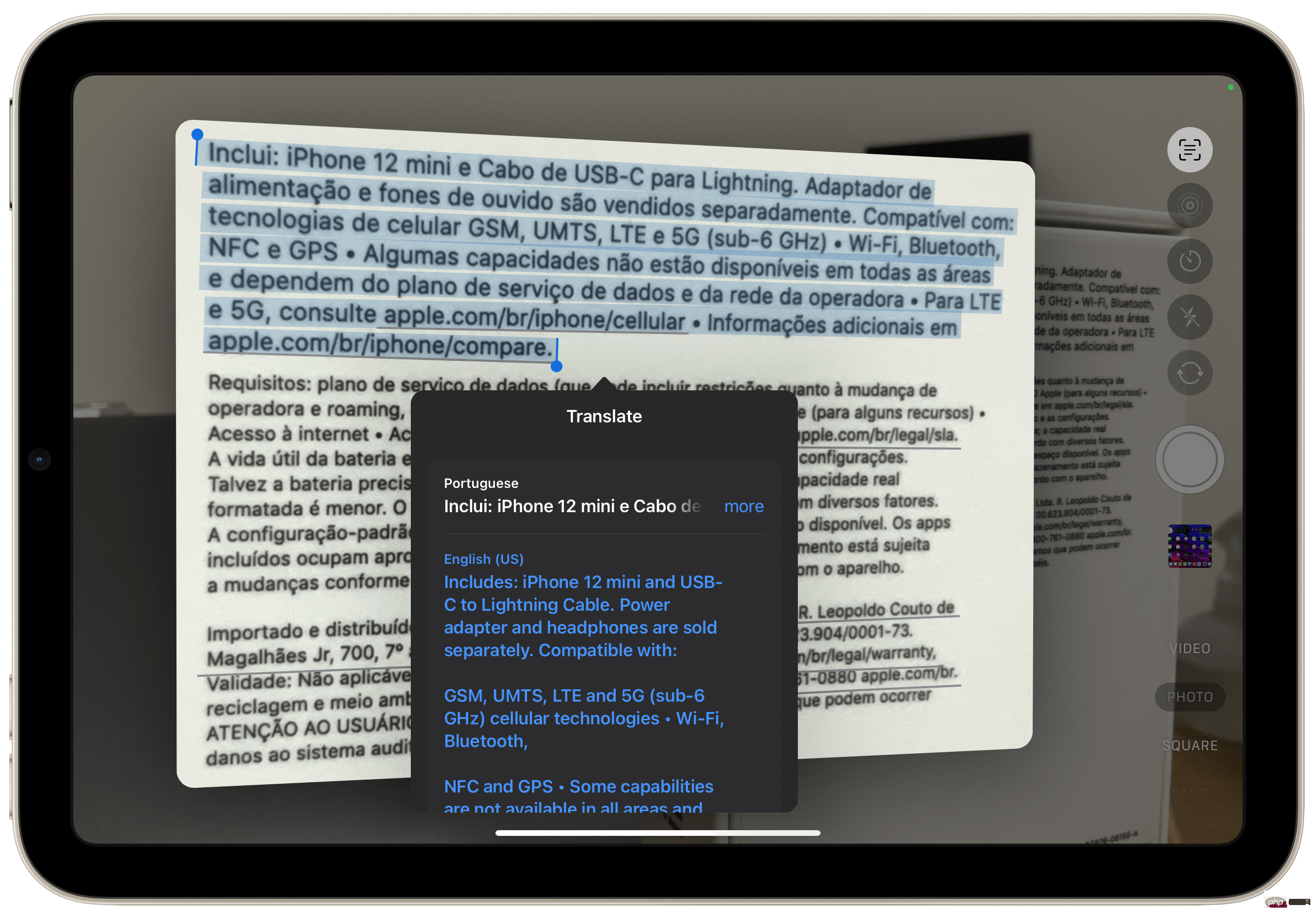 How to translate text using the camera on iPad with iPadOS 16