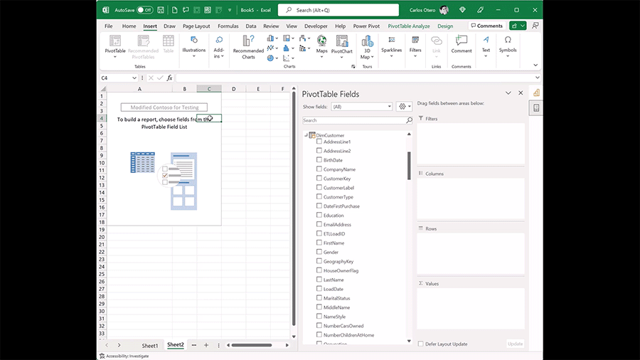 微软新的 Windows Office Insider Preview Build 14912.20000 包括对 Power BI 连接的数据透视表的改进