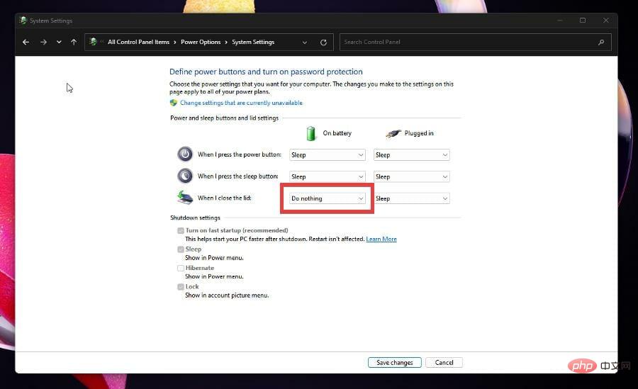 如何更改 Windows 11 上的盖子关闭操作