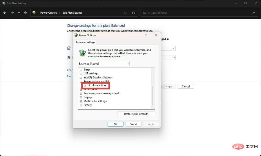 如何更改 Windows 11 上的盖子关闭操作