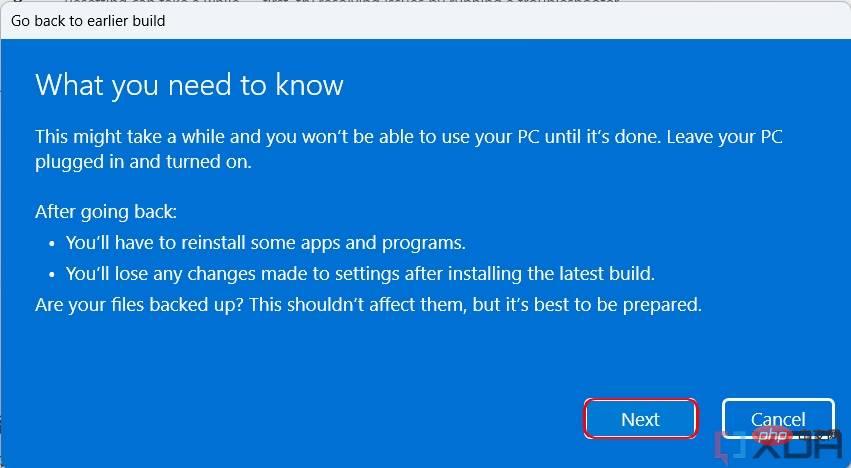 如何从 Windows 11 版本 22H2 回滚