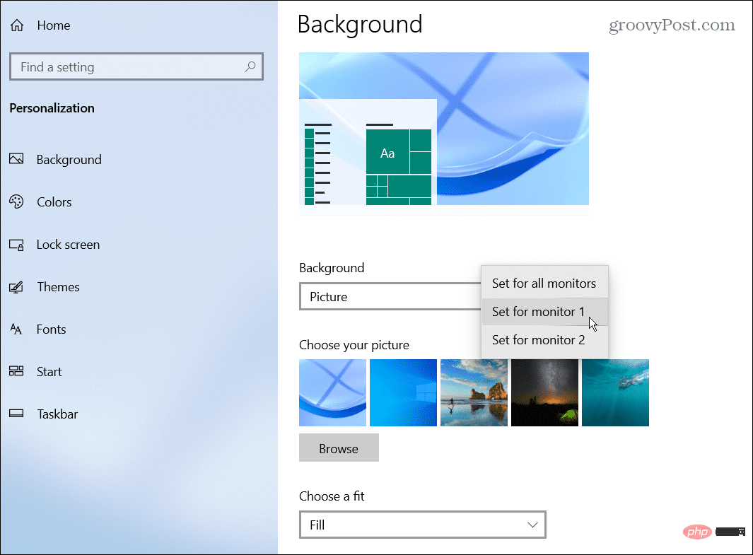 How to set different wallpapers on dual monitors on