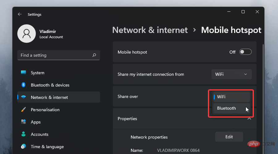 Cara membuat tempat liputan mudah alih pada Windows 11