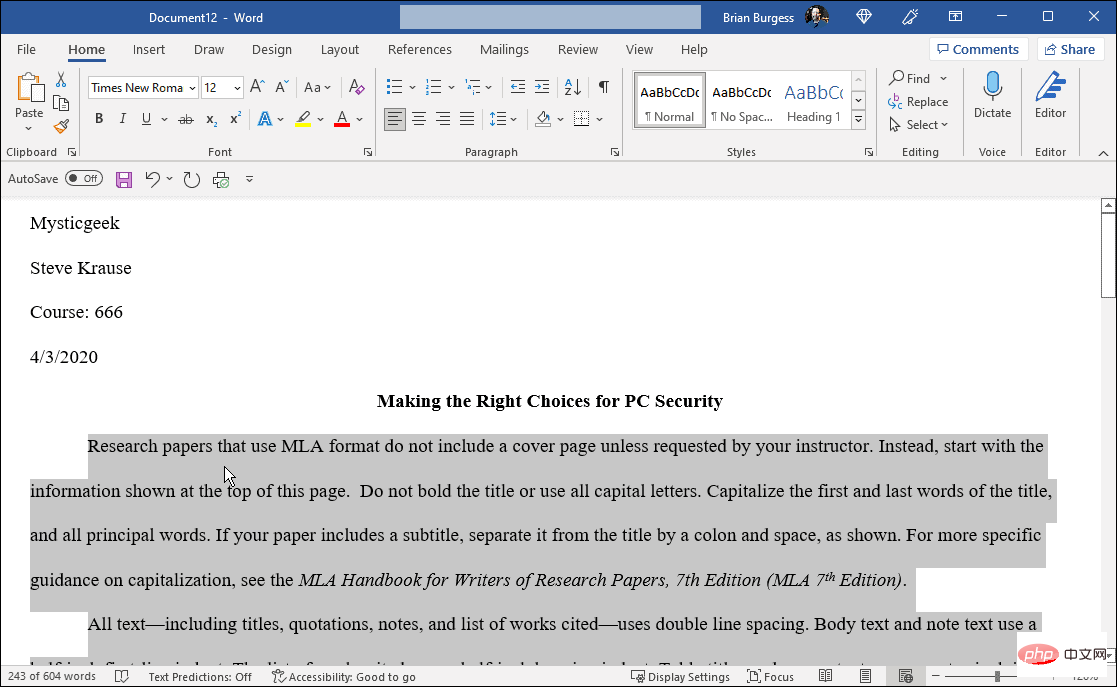 如何在 Microsoft Word 中使用 MLA 格式