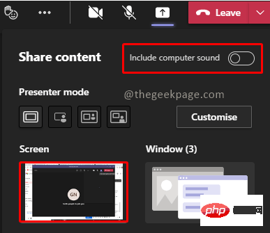如何在 Microsoft Teams 上共享屏幕时包含系统声音