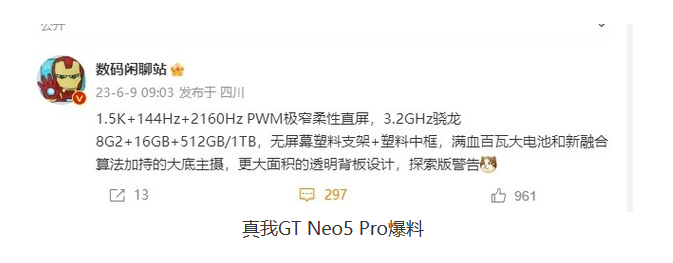 强悍处理能力!真我GT Neo5 Pro或搭载第二代骁龙8移动平台
