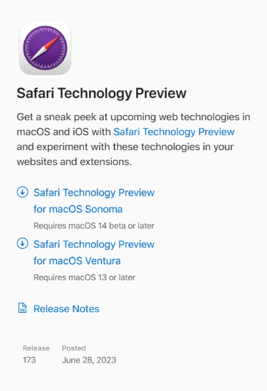 苹果发布 Safari 浏览器技术预览版 173，带来多项功能增强