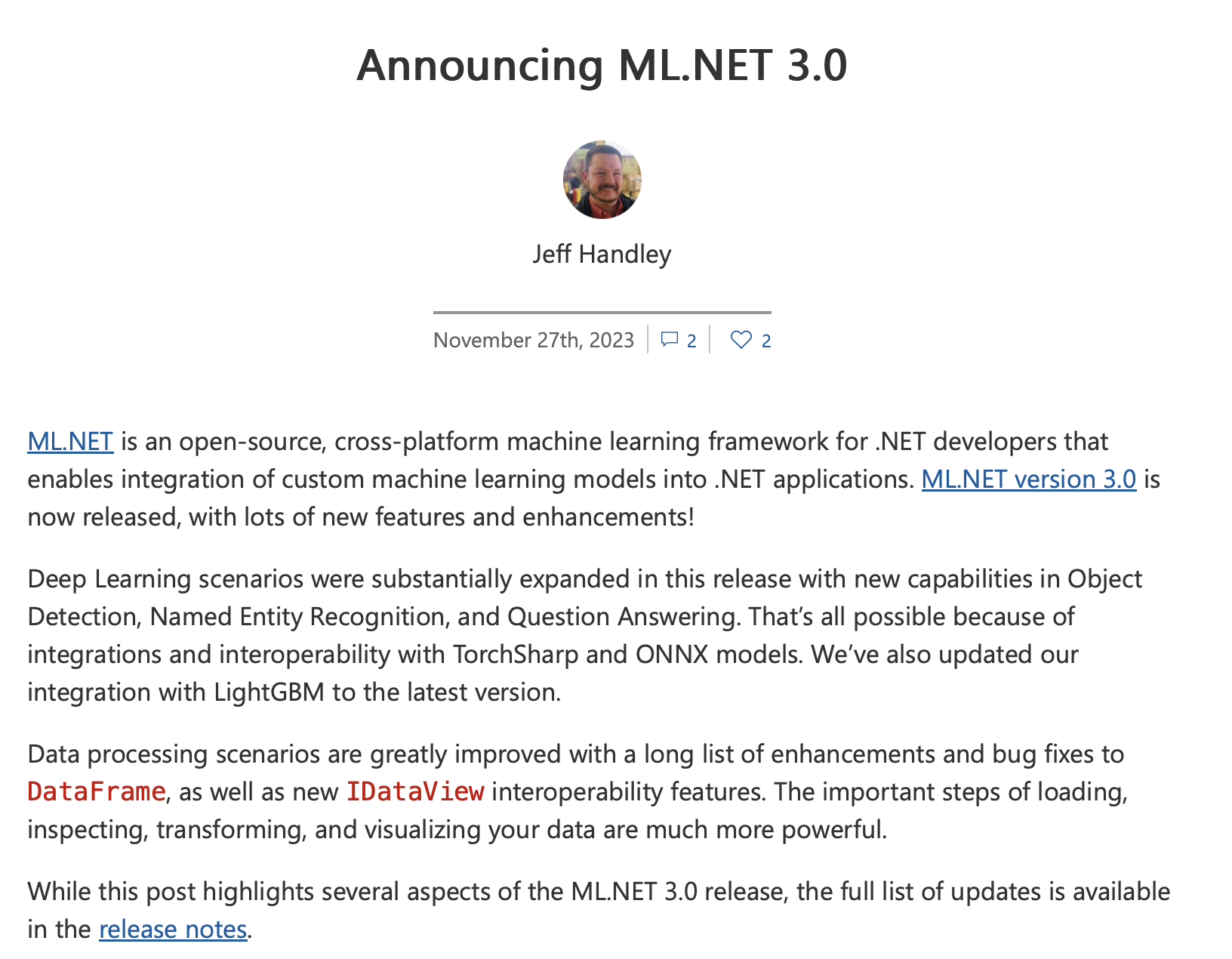 ML.NET 3.0：微软升级跨平台框架，增强深度学习与 AI 计算效率