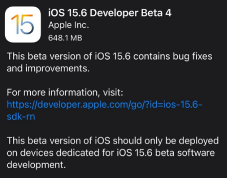 苹果发布了iOS / iPadOS 15.6 Beta 4： 修复Bug和提升性能。附升级教程