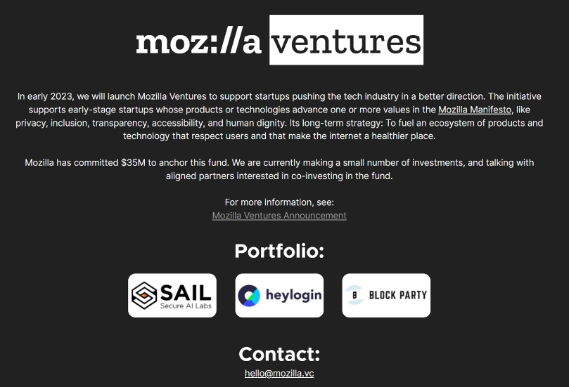 火狐浏览器 Firefox 开发组织 Mozilla 成立风险投资基金，拿出 3500 万美元支持初创企业