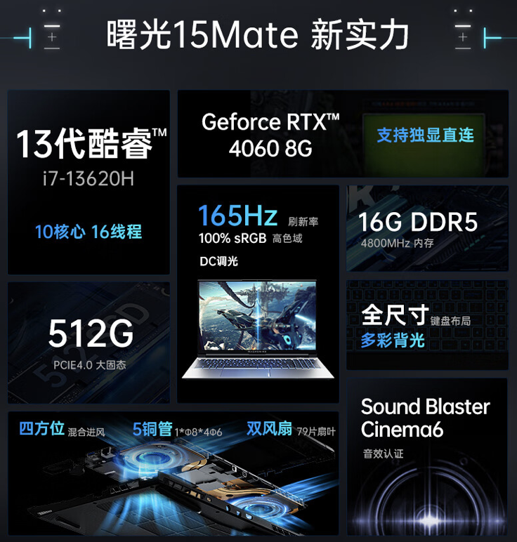 机械师推出曙光 15 Mate 笔记本：i7-13620H + RTX4060 + 16GB + 512GB，首发 5999 元