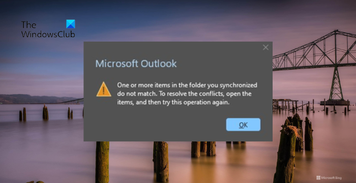 One or more items in the folder you synced do not match Outlook error
