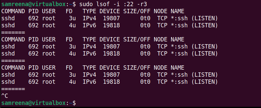 How to use LSOF to monitor ports in real time
