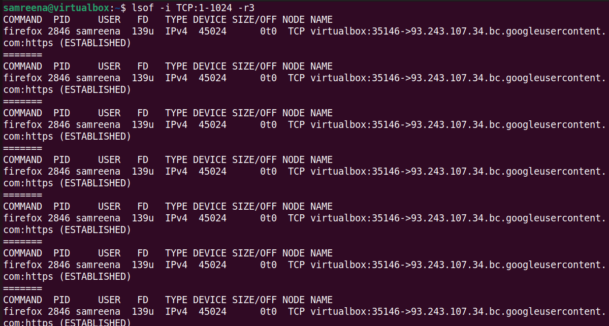 How to use LSOF to monitor ports in real time